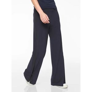 Athleta | Navy Gramercy Track Trouser black stripe, size 8P